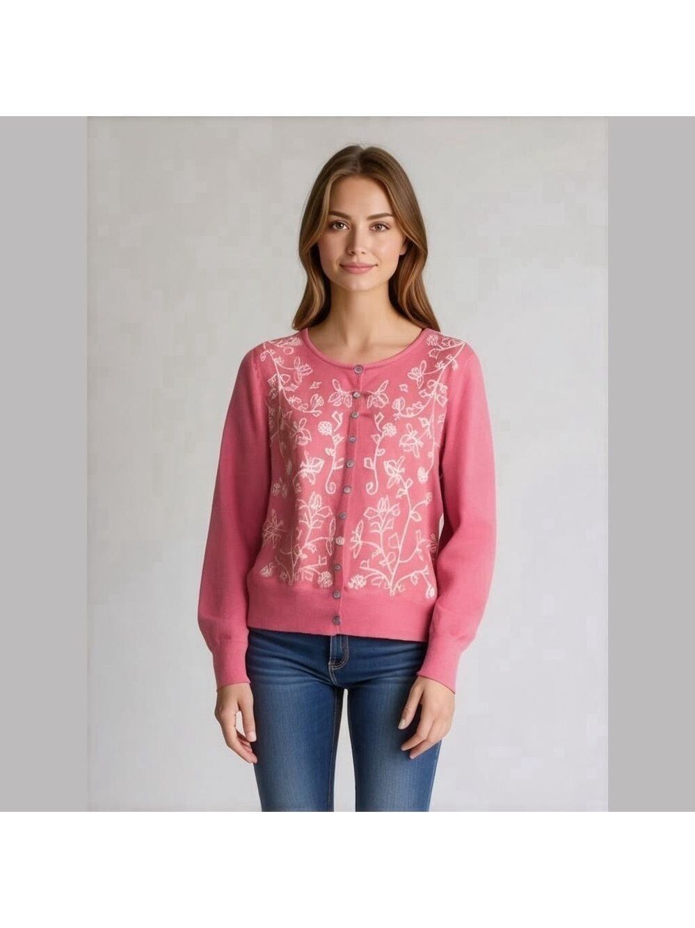 Sundance Floral Embroidered Knit Cardigan Medium